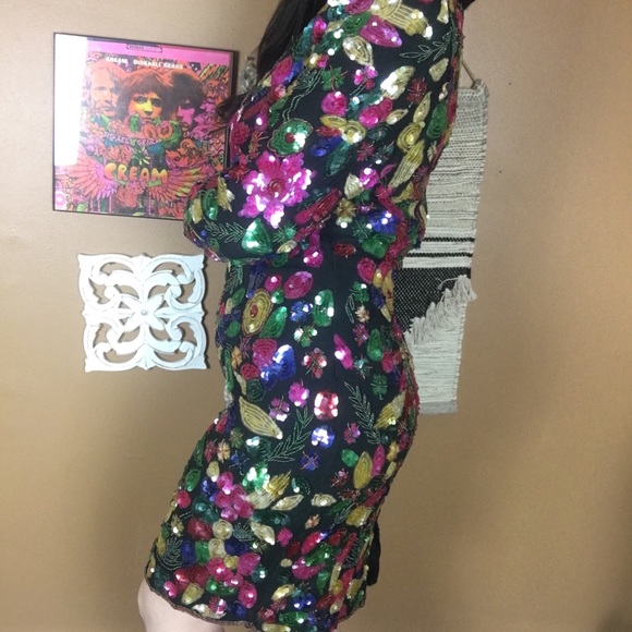 VINTAGE / 100% silk fully beaded cocktail dress - Picture 6 of 8